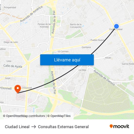 Ciudad Lineal to Consultas Externas General map