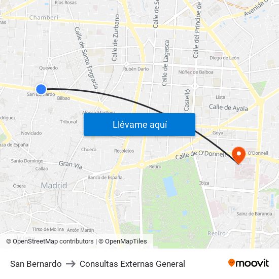 San Bernardo to Consultas Externas General map