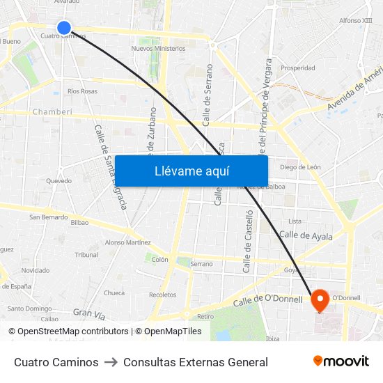 Cuatro Caminos to Consultas Externas General map