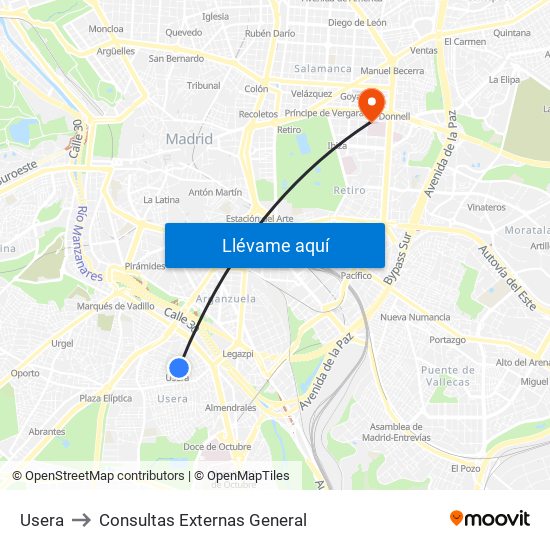 Usera to Consultas Externas General map