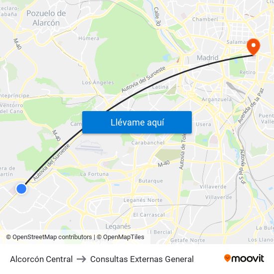 Alcorcón Central to Consultas Externas General map