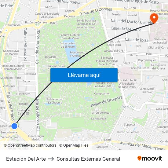 Estación Del Arte to Consultas Externas General map