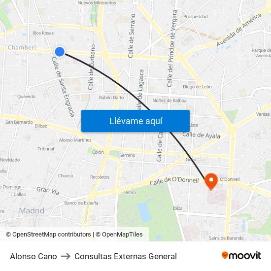Alonso Cano to Consultas Externas General map