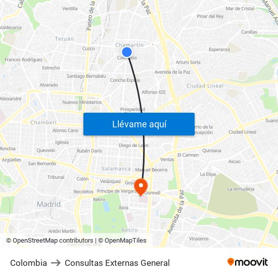 Colombia to Consultas Externas General map