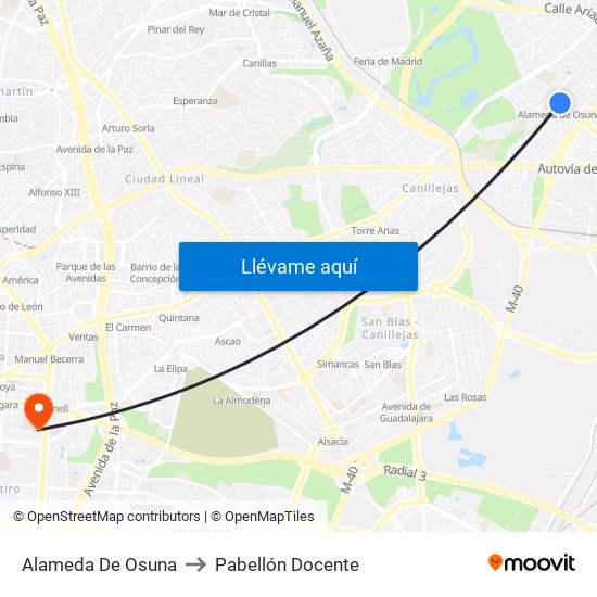 Alameda De Osuna to Pabellón Docente map