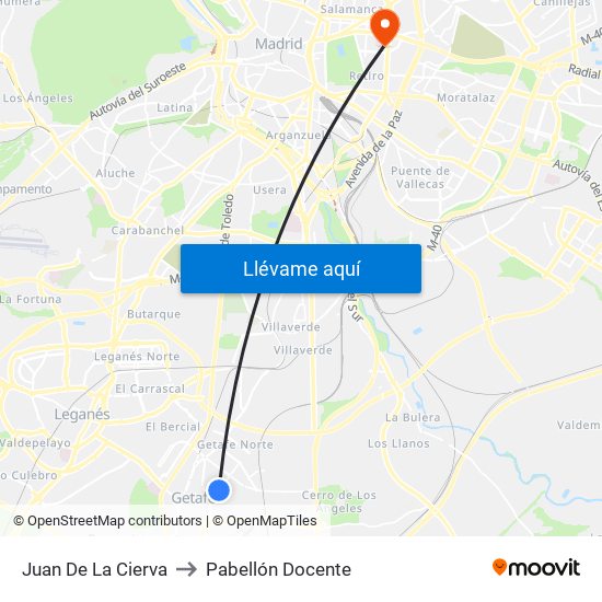 Juan De La Cierva to Pabellón Docente map