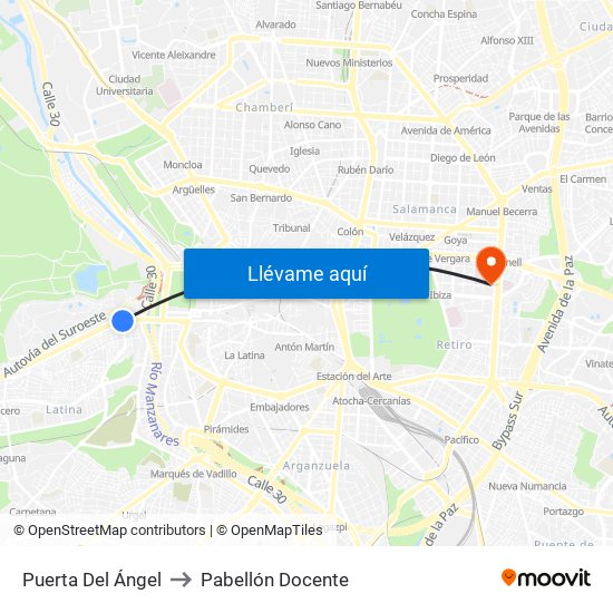 Puerta Del Ángel to Pabellón Docente map