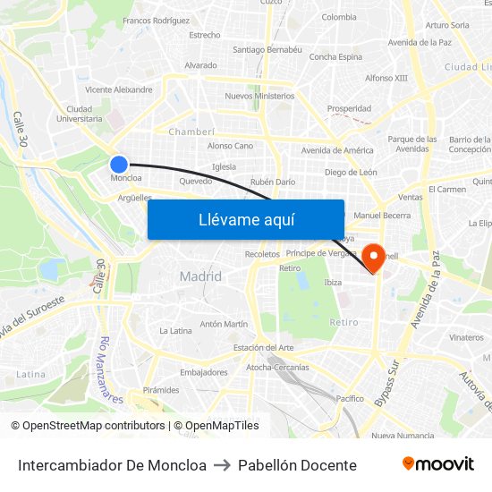 Intercambiador De Moncloa to Pabellón Docente map