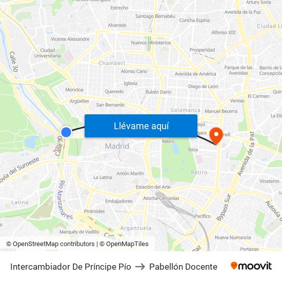 Intercambiador De Príncipe Pío to Pabellón Docente map