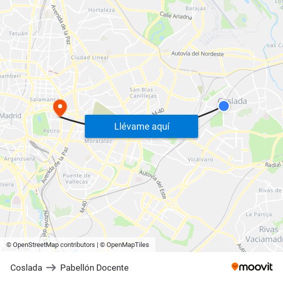 Coslada to Pabellón Docente map