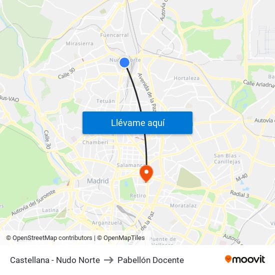 Castellana - Nudo Norte to Pabellón Docente map