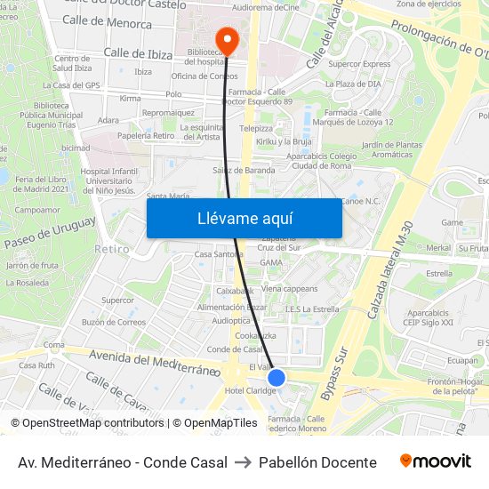 Av. Mediterráneo - Conde Casal to Pabellón Docente map