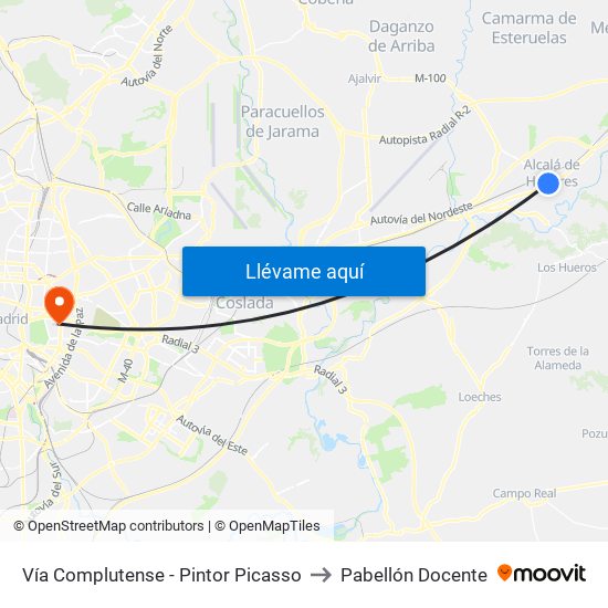 Vía Complutense - Pintor Picasso to Pabellón Docente map
