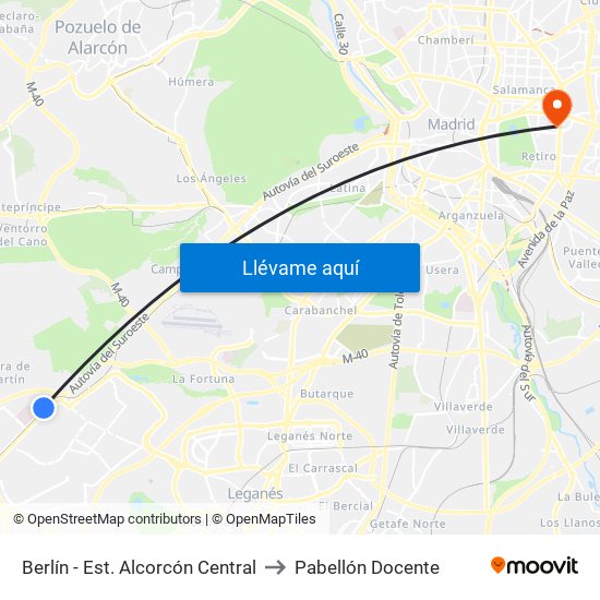 Berlín - Est. Alcorcón Central to Pabellón Docente map