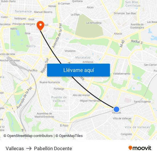 Vallecas to Pabellón Docente map