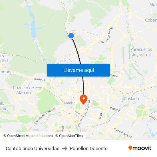 Cantoblanco Universidad to Pabellón Docente map