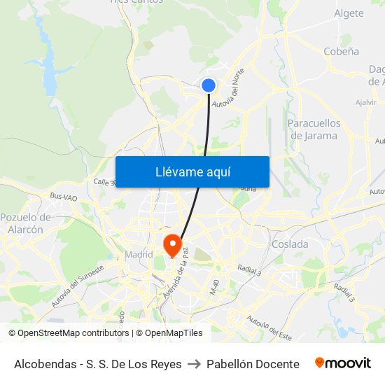 Alcobendas - S. S. De Los Reyes to Pabellón Docente map