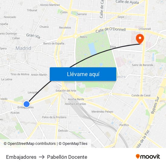 Embajadores to Pabellón Docente map