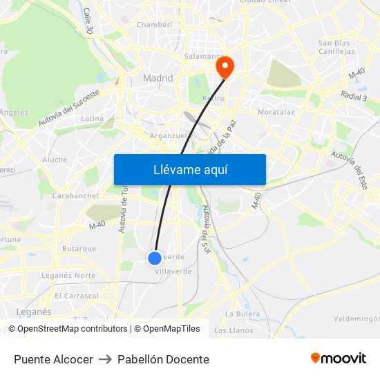 Puente Alcocer to Pabellón Docente map