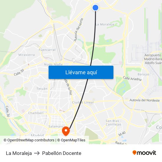 La Moraleja to Pabellón Docente map