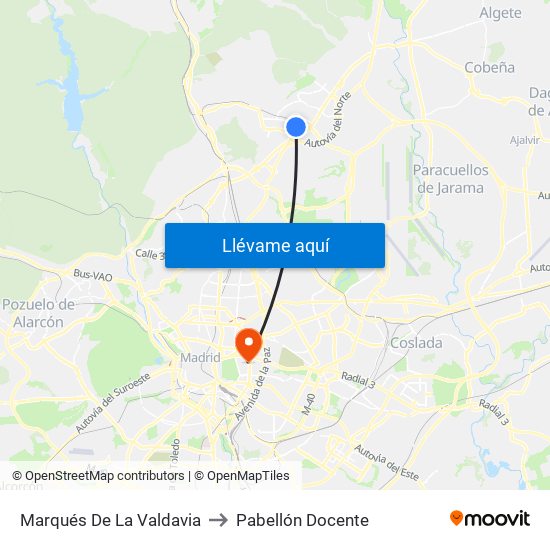 Marqués De La Valdavia to Pabellón Docente map