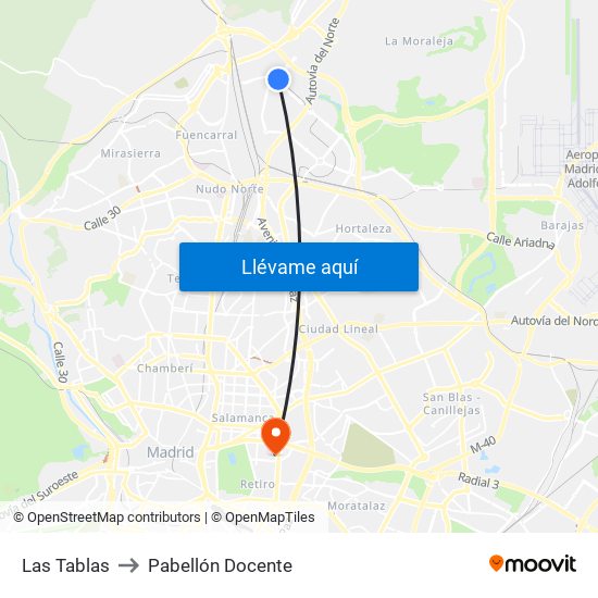 Las Tablas to Pabellón Docente map