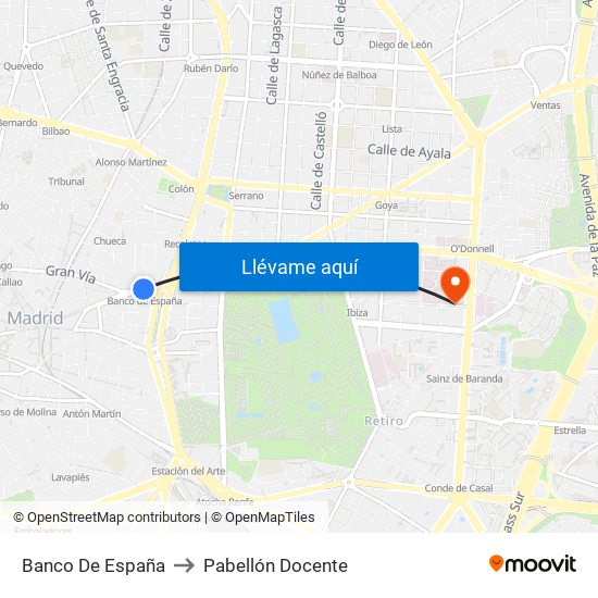 Banco De España to Pabellón Docente map