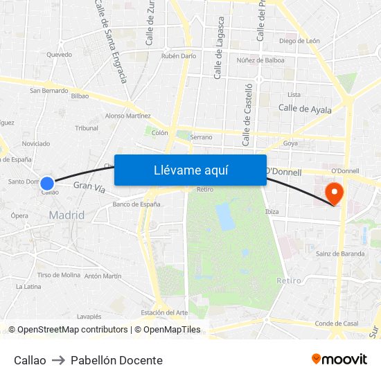 Callao to Pabellón Docente map