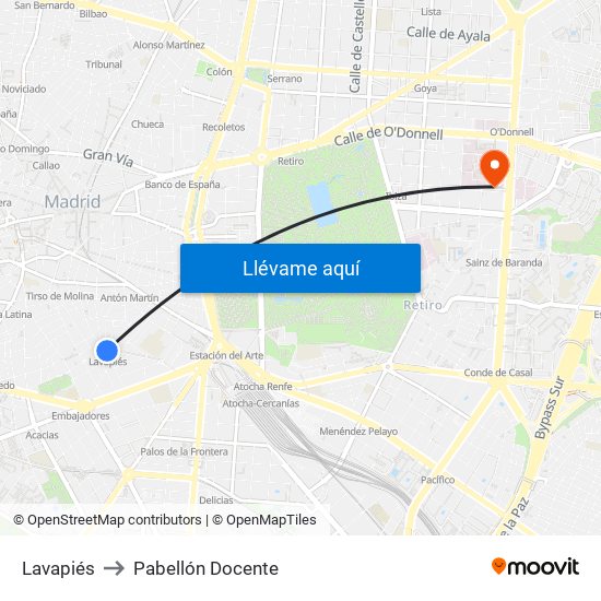 Lavapiés to Pabellón Docente map
