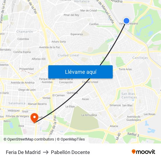 Feria De Madrid to Pabellón Docente map