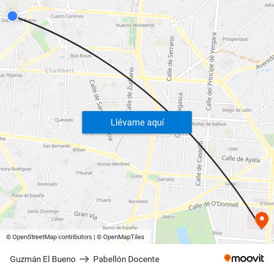 Guzmán El Bueno to Pabellón Docente map