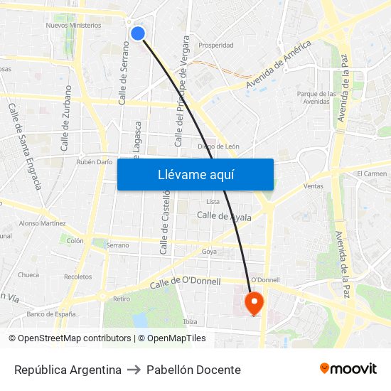 República Argentina to Pabellón Docente map
