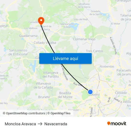 Moncloa Aravaca to Navacerrada map