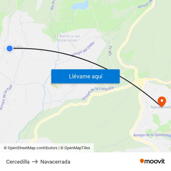 Cercedilla to Navacerrada map