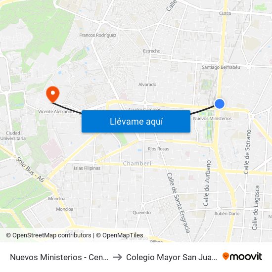 Nuevos Ministerios - Centro Comercial to Colegio Mayor San Juan Evangelista map