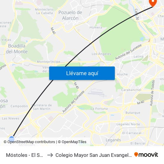 Móstoles - El Soto to Colegio Mayor San Juan Evangelista map