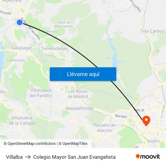 Villalba to Colegio Mayor San Juan Evangelista map