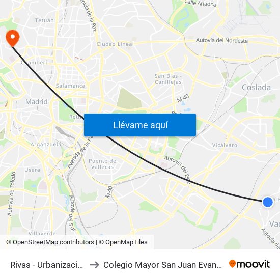 Rivas - Urbanizaciones to Colegio Mayor San Juan Evangelista map