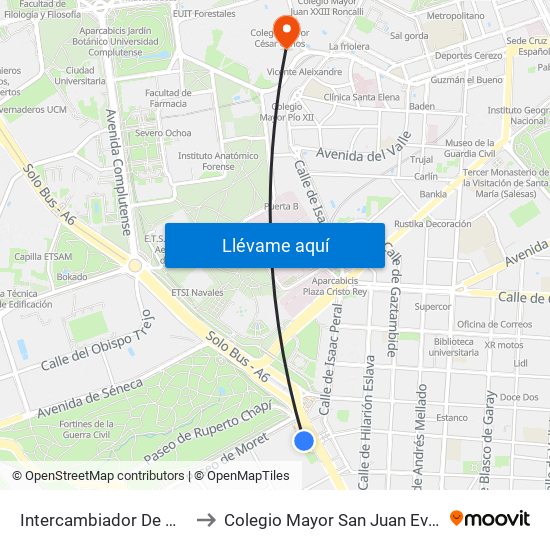 Intercambiador De Moncloa to Colegio Mayor San Juan Evangelista map