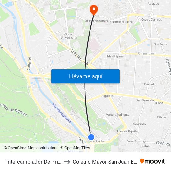 Intercambiador De Príncipe Pío to Colegio Mayor San Juan Evangelista map