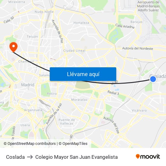 Coslada to Colegio Mayor San Juan Evangelista map