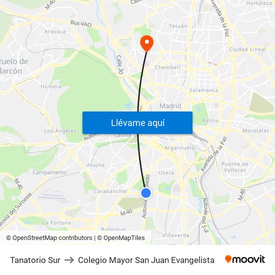 Tanatorio Sur to Colegio Mayor San Juan Evangelista map