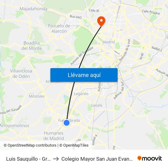 Luis Sauquillo - Grecia to Colegio Mayor San Juan Evangelista map