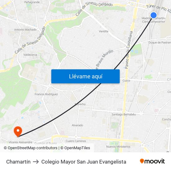 Chamartín to Colegio Mayor San Juan Evangelista map