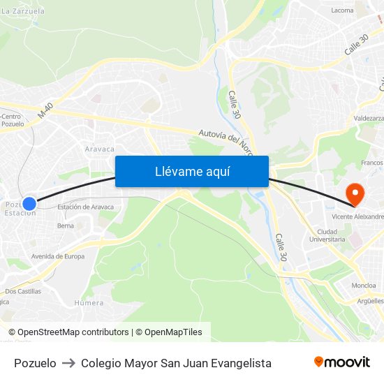 Pozuelo to Colegio Mayor San Juan Evangelista map