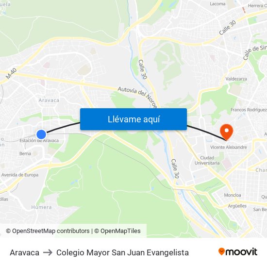 Aravaca to Colegio Mayor San Juan Evangelista map