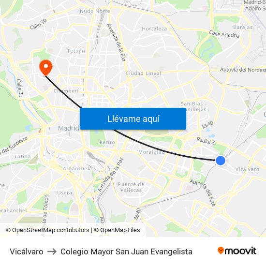 Vicálvaro to Colegio Mayor San Juan Evangelista map