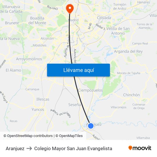 Aranjuez to Colegio Mayor San Juan Evangelista map