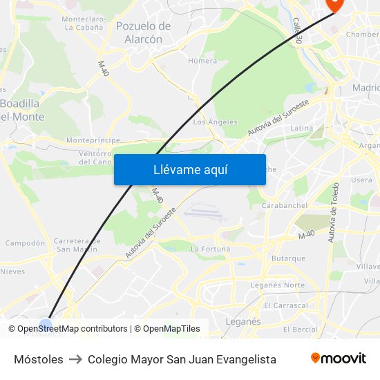 Móstoles to Colegio Mayor San Juan Evangelista map