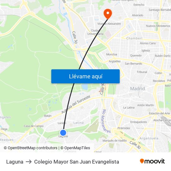 Laguna to Colegio Mayor San Juan Evangelista map